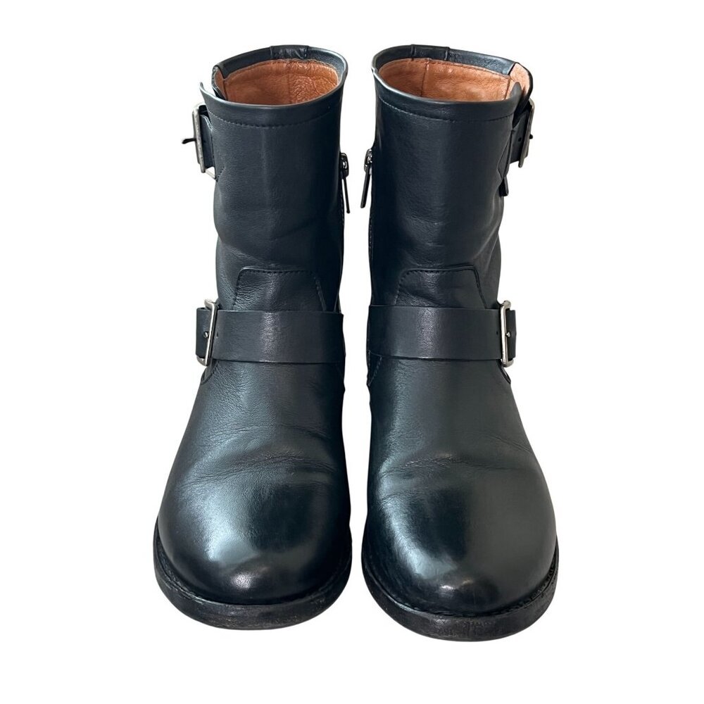 Frye Vicky Engineer Short Black Leather Buckle Boots Size 7.5 - Picture 6 of 10